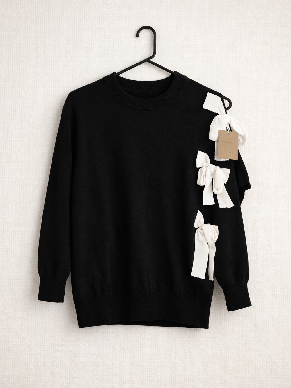 Black Women’s Bow-Accent Sweater - Classic Crewneck